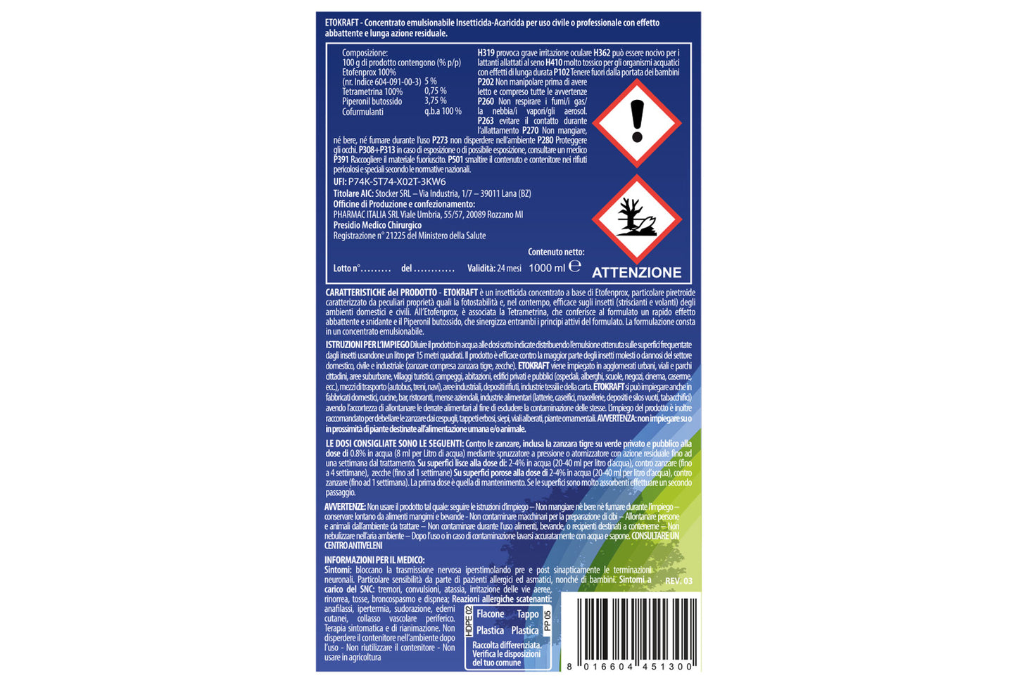 Etokraft Zanzaricida Anti-zanzare 1 L PMC Stocker