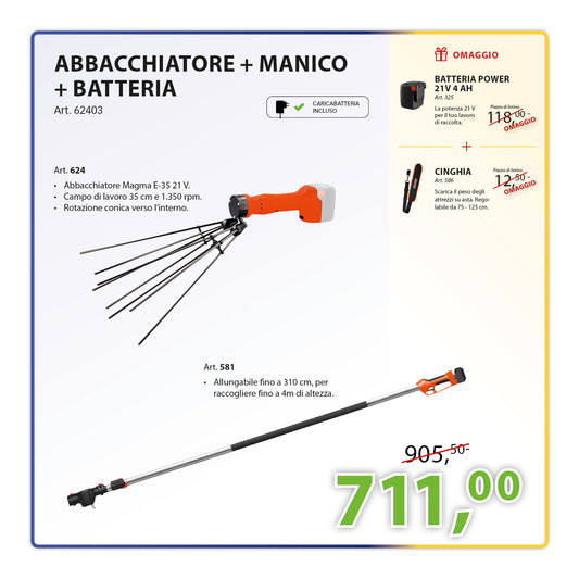 KIT Completo Abbachiatore magma E-35 21 V + Manico allungabile + Batteria 21 V 4 Ah