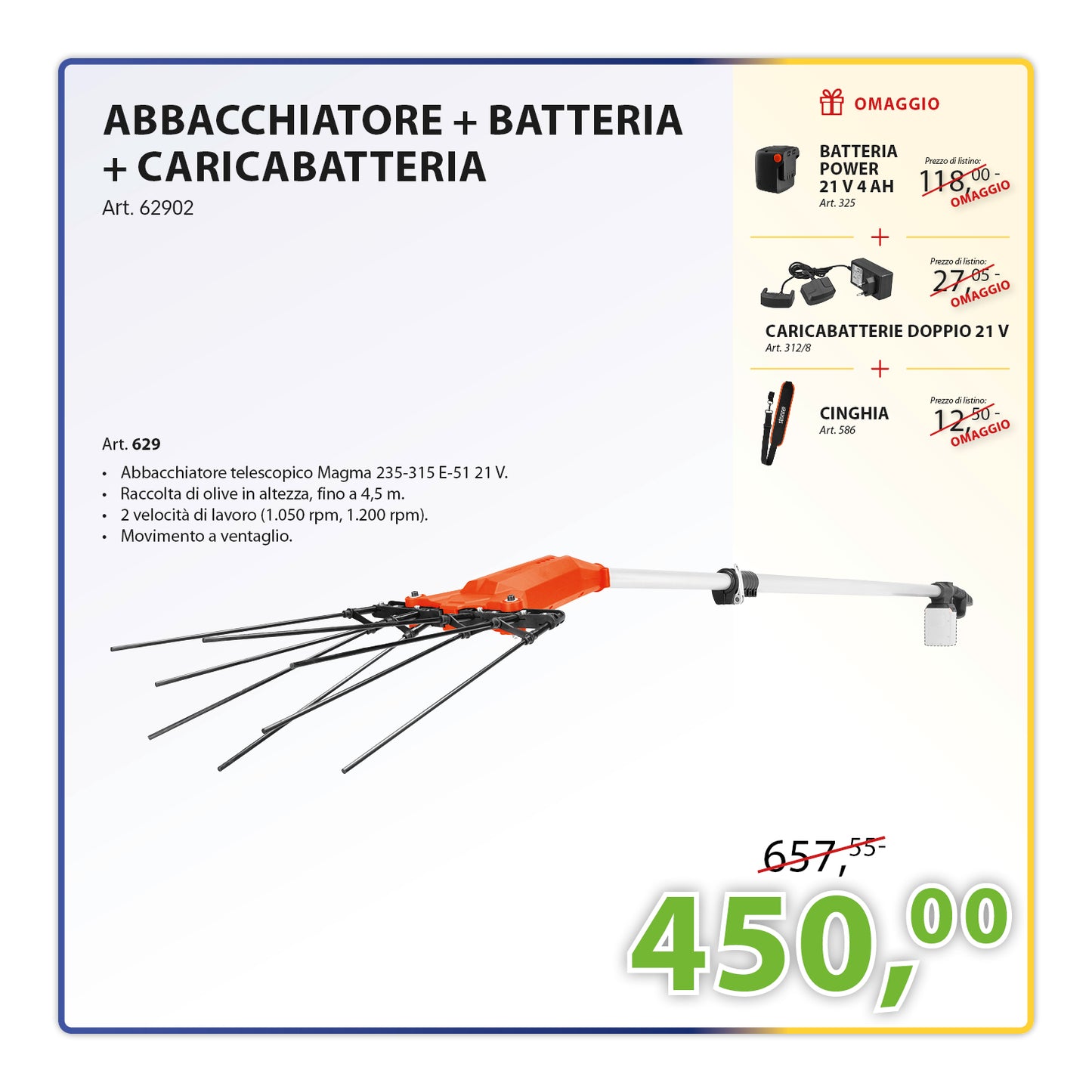 KIT Completo Abbachiatore magma 235-315 E-51 21 V + Batteria 21 V 4 Ah + Caricabatterie doppio 21 V