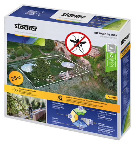 KIT GEYSER DA 25 METRI CON TUBO 25 MT D.6 MM, 10 UGELLI A NEBULIZZAZIONE ULTRA-FINE,10 RACCORDI A T,3 TAPPI DI CHIUSURA, 5 FERMATUBO E 20 CHIODI DI FISSAGGIO